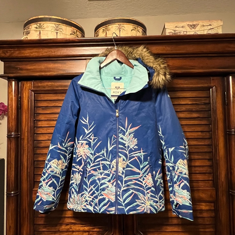 Roxy Jet‎ Ski SE 10K Snow Jacket Sodalite Blue Floral Girls 14 XL or Women XS/S